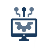 Computer screen with gear and security symbol for IT governance
