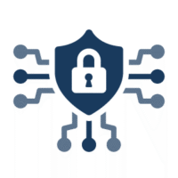 "Icon of a protection shield with a lock in the center, surrounded by IT lines, representing IT and OT security