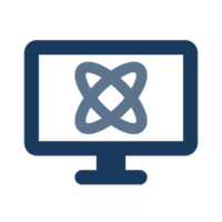 Icon of a computer with a symbol on the screen, representing IT sourcing