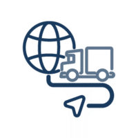 Globe with road, arrow, and truck – symbol for global logistics