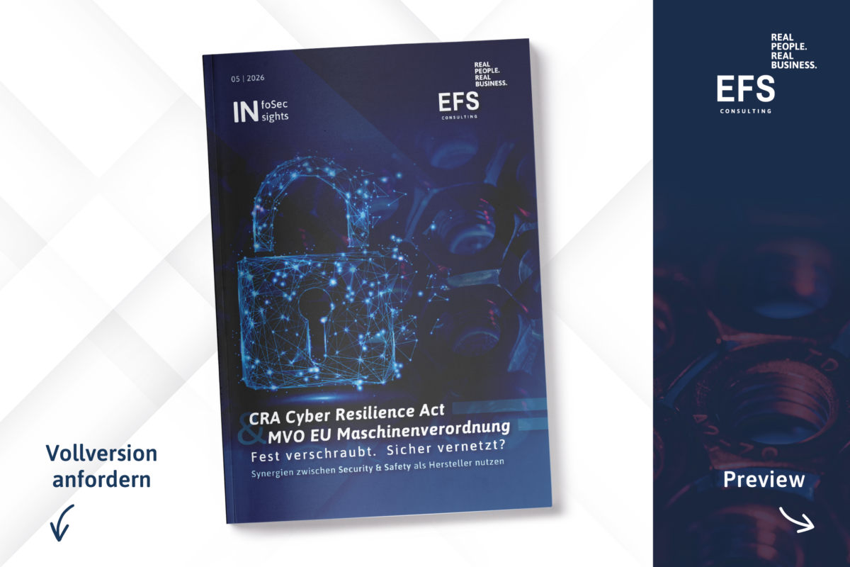 Die Grafik präsentiert das Cover eines Whitepapers zum Cyber Resilience Act und der EU-Maschinenverordnung. Ein digitales Vorhängeschloss symbolisiert Cybersicherheit und vernetzte Systeme, während der moderne Aufbau auf industrielle Sicherheit und digitale Transformation hinweist. Ergänzende Elemente wie „Vollversion anfordern“ und „Preview“ unterstreichen den Charakter als Fachpublikation.