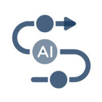 Icon für KI-gestützten Aftersales mit automatisierten Entscheidungsprozessen und AI-Symbol.