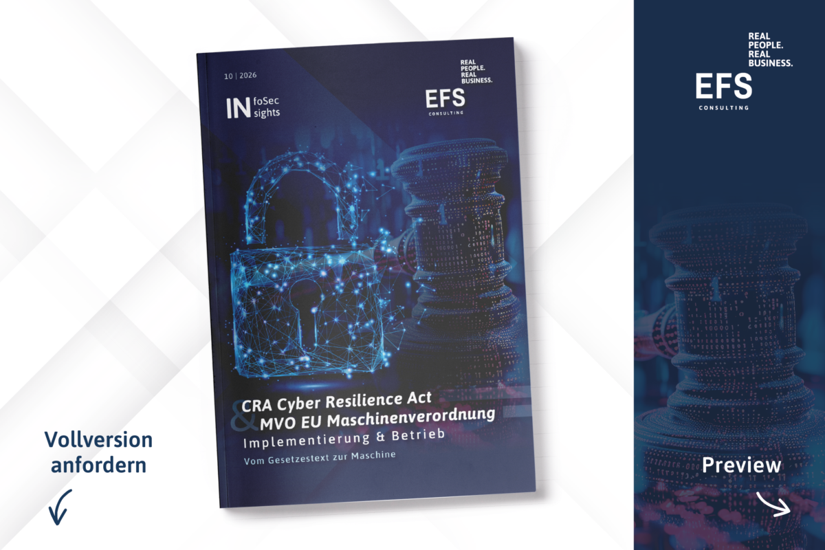 Titelseite eines Whitepapers mit digitalem Vorhängeschloss und Richterhammer vor blauem Technologiehintergrund. Das Cover thematisiert Cybersecurity, regulatorische Anforderungen und die sichere Umsetzung des Cyber Resilience Act (CRA) sowie der EU-Maschinenverordnung (MVO).
